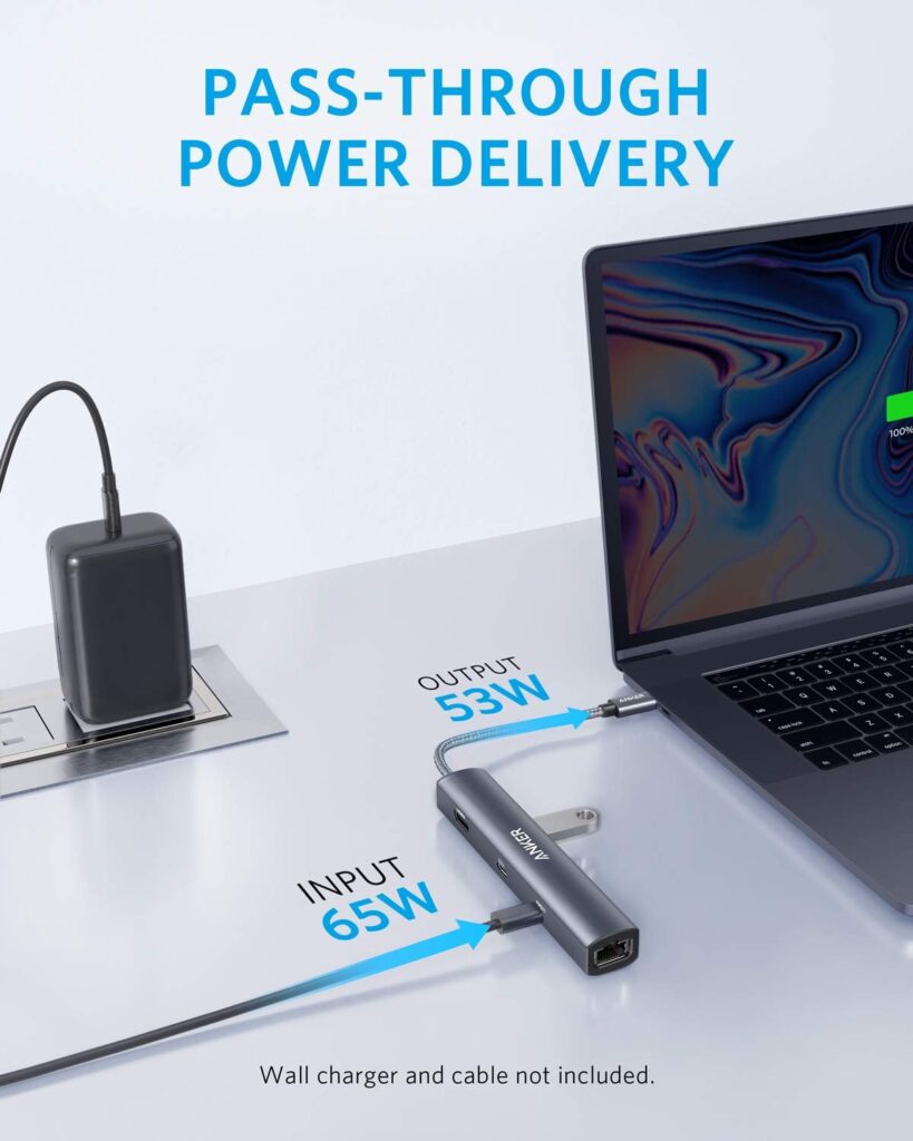 Anker PowerExpand 6-in-1 USB C PD Hub with 65W Power Delivery, 4K HDMI, 1Gbps Ethernet, 2 USB 3.0 Data Ports, for MacBook Pro, MacBook Air, iPad Pro, XPS, and More