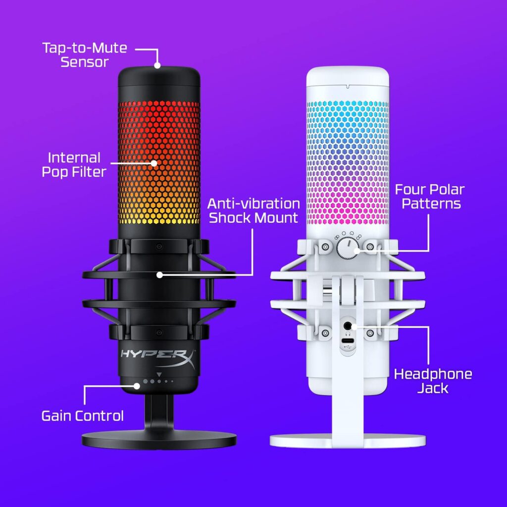 HyperX QuadCast S – RGB USB Condenser Microphone for PC, PS4, PS5 and Mac, Anti-Vibration Shock Mount, 4 Polar Patterns, Pop Filter, Gain Control, Gaming, Streaming, Podcasts, Twitch, YouTube, Discord