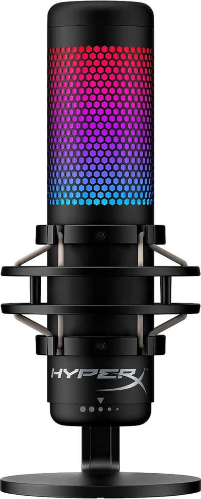 HyperX QuadCast S – RGB USB Condenser Microphone for PC, PS4, PS5 and Mac, Anti-Vibration Shock Mount, 4 Polar Patterns, Pop Filter, Gain Control, Gaming, Streaming, Podcasts, Twitch, YouTube, Discord