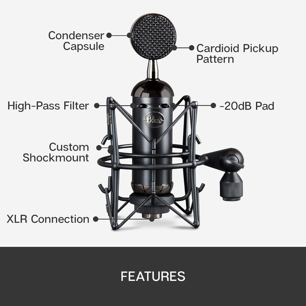 Logitech for Creators BlueBlackoutSpark SL XLR Condenser Microphone Pro Recording, Streaming, Podcasting, Gaming,Large Diaphragm Cardioid Mic Capsule,Shockmount,Natural Sound,Protective Case-Black