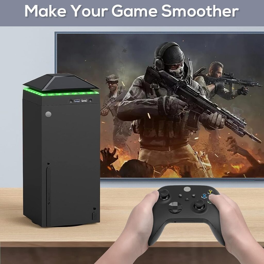 Cooling Fan Dust Proof for Xbox Series X Console with Colorful Light Strip,MENEEA Dust Cover Filter,Rubber Dust Plugs,Low Noise Top Fan with 3 Gears,CoolerLight Independent Touch Switch, 2 USB Port