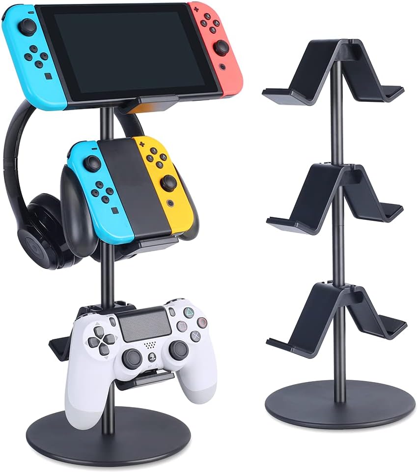 KELJUN Controller Stand 3 Tier,Headphone Holder, Multi Adjustable Game Controller Headset Hanger for All Universal Gaming PC Accessories, Xbox PS4 PS5 Nintendo Switch(Smart Black) : Video Games