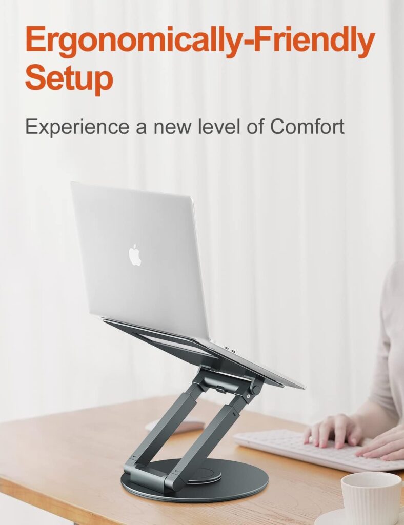 tounee Ergonomic Laptop Stand for Desk with 360° Swivel Base, Sit to Stand, Height Adjustable, Portable Riser Holder for Good Posture, Compatible with MacBook Pro, All Laptops 10-17-Gray